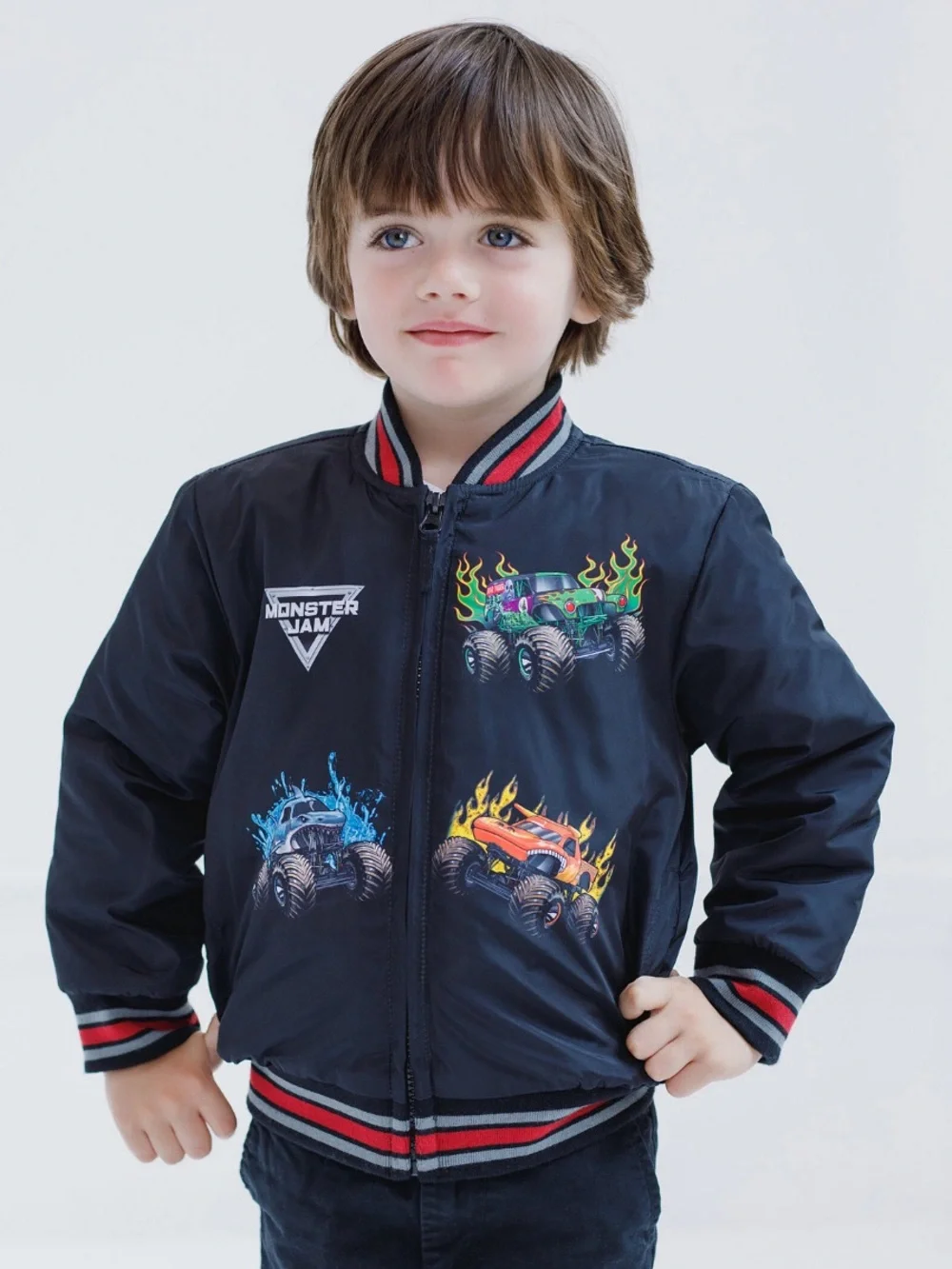 Monster Jam Zip-Up Bomber Jacket Boys Size 4
